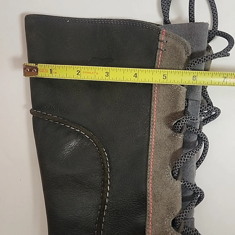 Sorel Cate The Great Sz8.5  Black Gray Olive Lace-up Tall 3.5 Hidden Wedge Boots - Picture 12 of 12
